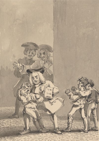 Hogarth tendo sido seguido por Barry e um amigo foi apanhado a apoiar um rapaz para lutar propositadamente para apanhar o seu temível rosto de John Thomas Smith