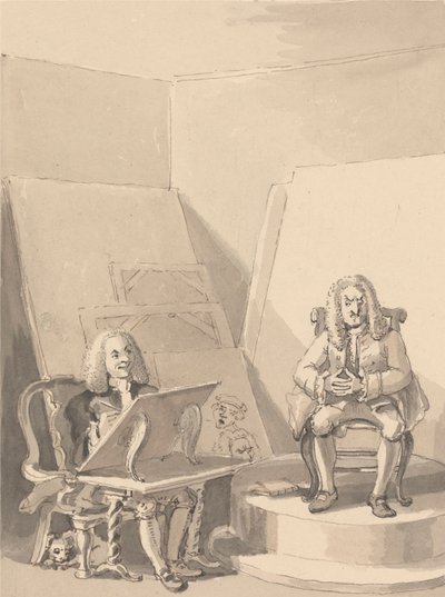 Hogarth Fazendo um Retrato de H. Fielding, para um Livreiro, a partir das Características de Garrick que pediu emprestada uma das perucas do Autor para o fim específico Não Havendo um Retrato Genuíno dele de John Thomas Smith