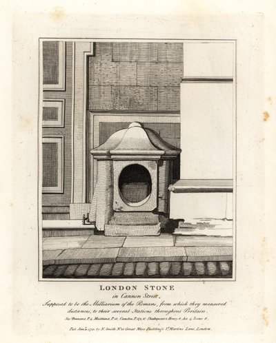 London Stone em Cannon Street, supostamente o marco miliário dos romanos de John Thomas Smith