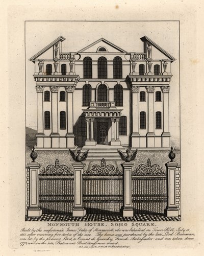 Casa Monmouth, Praça Soho, demolida em 1773 de John Thomas Smith