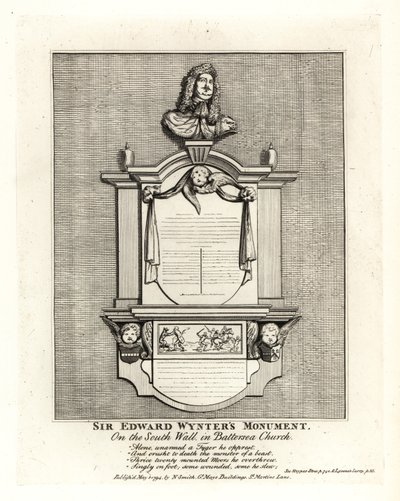 Monumento de Sir Edward Wynter, falecido em 1685, na parede sul da Igreja St Marys Church Battersea de John Thomas Smith