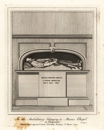 Monumento a Richard Fishbourne Mercer, falecido em 1625, no Ambulatório de Mercers Chapel, Cheapside de John Thomas Smith