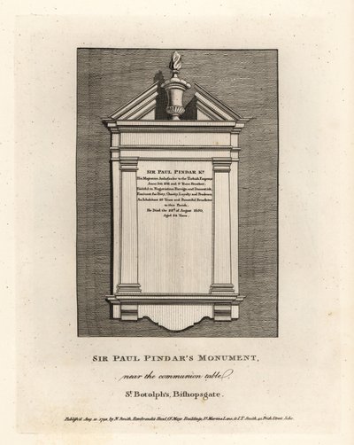 Sir Paul Pindars monumento junto à mesa da comunhão em São Botolphs, Bispado de John Thomas Smith