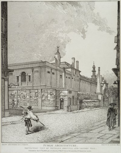 Sudoeste vista do Hospital Bethlem e Muro de Londres, 1814 de John Thomas Smith
