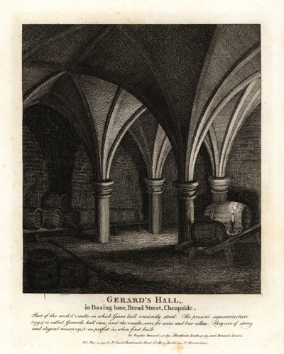 Abóbadas subterrâneas no Gerards Hall Inn em Basing Lane, Bread Street, Cheapside de John Thomas Smith