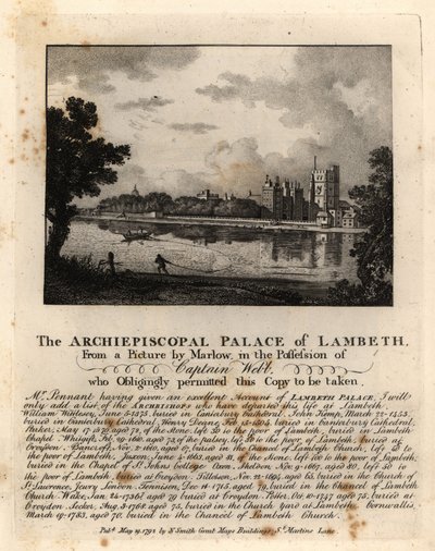 Vista do Palácio Lambeth, Londres de John Thomas Smith