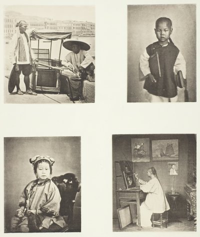 Uma liteira de Hong Kong, um estudante chinês, uma menina chinesa, um artista de Hong Kong, c. 1868. de John Thomson