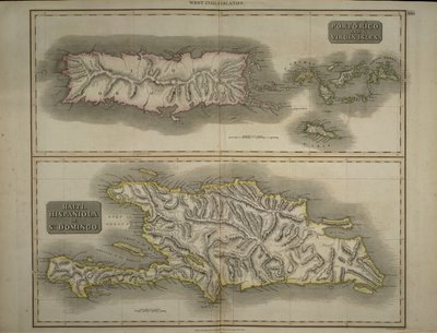 Porto Rico e Ilhas Virgens: Haiti, Hispaniola ou St. Domingo, 1817 (gravura colorida à mão) de John Thomson