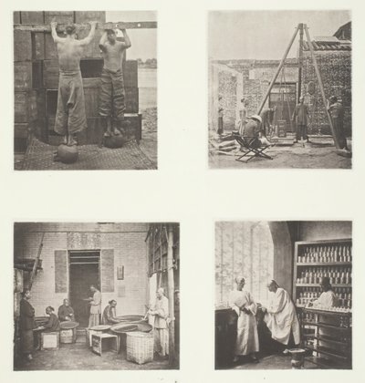 Rolling Scented Caper and Gunpowder Teas, Weighing Tea for Exportation, A Tea House..., c. 1868. de John Thomson