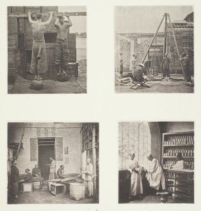 Enrolamento de chás perfumados de alcaparra e pólvora; Pesagem de chá para exportação; Uma casa de chá, em Cantão; Uma sala de provas de chá, em Cantão de John Thomson