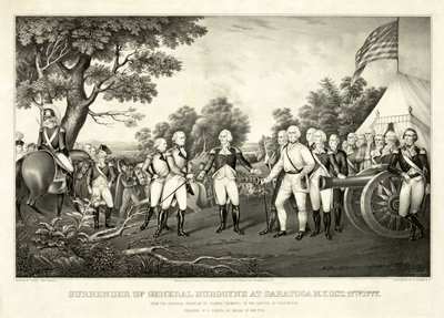 Rendição do General Burgoyne em Saratoga, N.Y., 17 de outubro de 1777, pub. N. Currier de John Trumbull