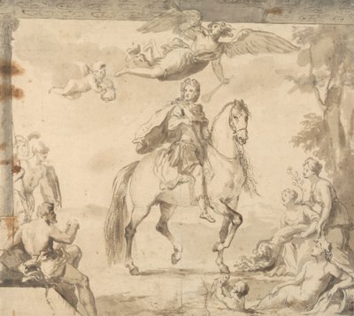 Estudo preparatório para a decoração "Retrato Equestre de George I" de John Vanderbank