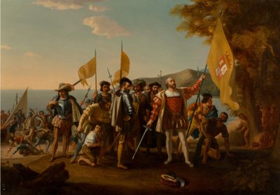 O desembarque de Colombo, segunda metade do século XIX.. de John Vanderlyn after