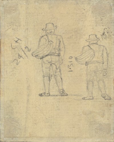Dois estudos de uma figura segurando uma cesta [verso] de John Varley
