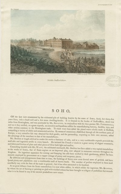 Fábrica do Soho: gravura colorida, nd [c 1798] de John Walker