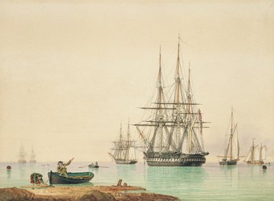 H.M.S. Vindictive (caneta, tinta e aguarela sobre papel) de John Ward
