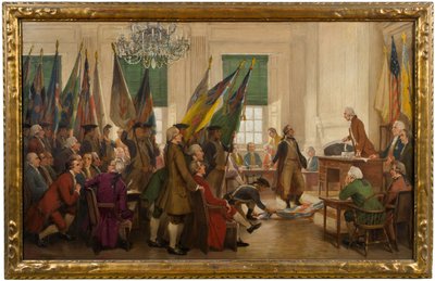 Bandeiras capturadas de Yorktown colocadas aos pés do Congresso de John Ward Dunsmore