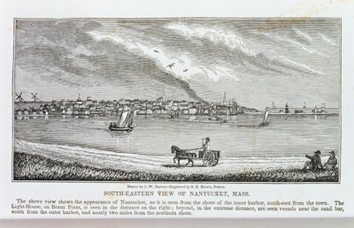 Vista sudeste de Nantucket, de "Historical Collections of Massachusetts", de John Warner Barber, gravada por SE Brown, 1839 de John Warner Barber