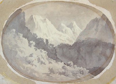 Cena Alpina (lavagem cinza sobre grafite no papel) de John Warwick Smith