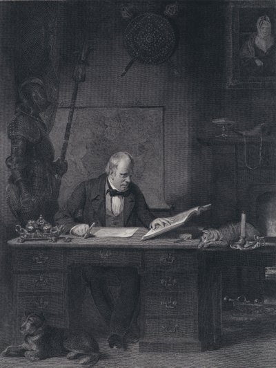 Sir Walter Scott no seu Estudo (gravura) de John Watson Gordon