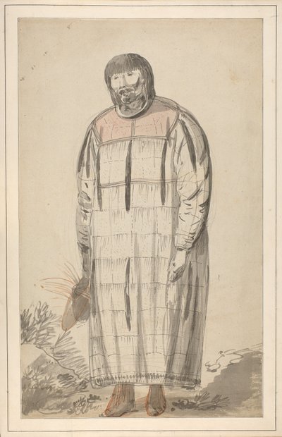 Um desenho intitulado "Um macho nativo da América do Norte" num caderno de esboços de John Webber de John Webber
