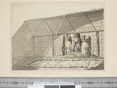 F.18 O Interior da Casa, no Morai, em Atooi, c.1773-84 (aquarela) de John Webber