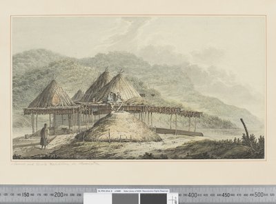 F.42 Habitações de Verão e Inverno em Kamschatka, c.1783-84 (aguarela) de John Webber