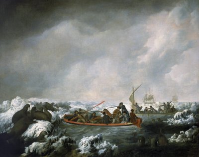 Viagem de caça de morsas da tripulação do HMS "Resolution", comemorando o regresso do pintor da terceira expedição de James Cook (1776-1780) (1728-1779) de John Webber