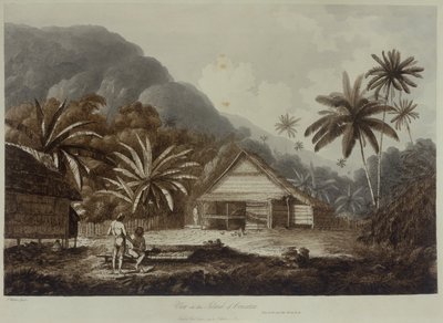 Vista da ilha de Cracatoa, de "Views in the South Seas", pub. 1789 (gravura) de John Webber