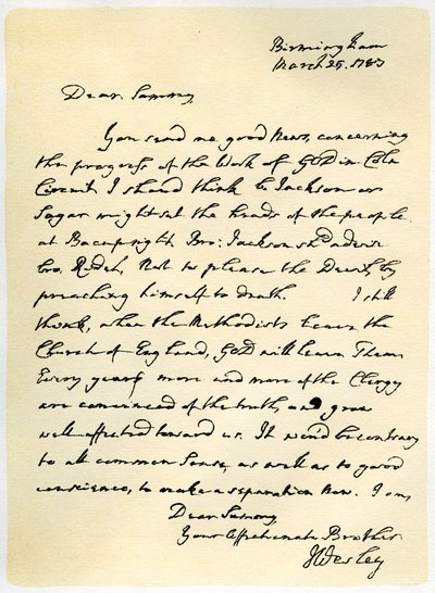Carta de John Wesley a Samuel Bradburn, 25 de março de 1783. de John Wesley