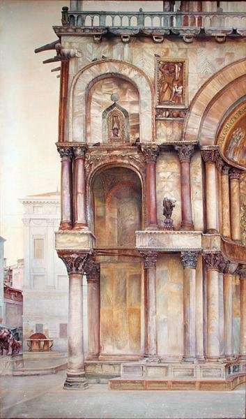 Canto da fachada da Basílica de São Marcos, Veneza, 1870 (wc no papel) de John Wharlton Bunney
