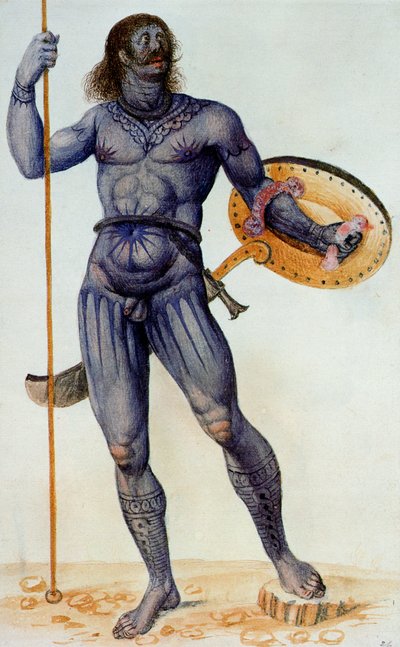 Homem picto segurando um escudo de John White