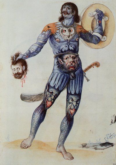 Pictish homem segurando uma cabeça humana (litografia) de John White