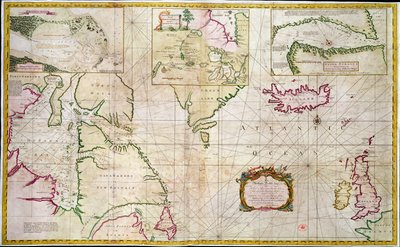 Carta dos mares e estreitos mostrando a possibilidade de uma Passagem Noroeste entre a Baía de Hudson e o Mar do Sul de John Wigate