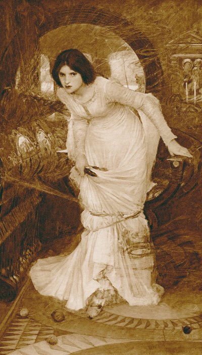 A Senhora de Shalott (fotogravura) de John William (after) Waterhouse