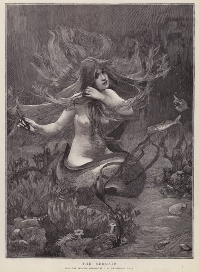 A Sereia (litho) de John William (after) Waterhouse