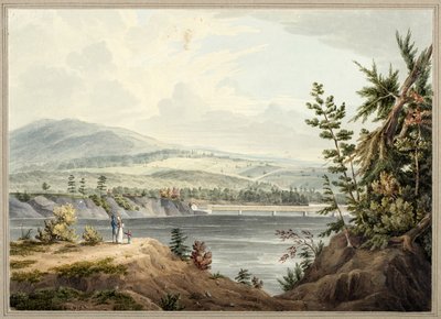 Ponte do Rio Hudson, perto de Waterford, Nova York, 1832 (aquarela, guache, vidros seletivos, grafite e arranhar em papel colocado no cartão) de John William Hill