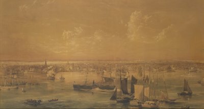 Nova York do East River, 1852 (lavar, guache e grafite) de John William Hill
