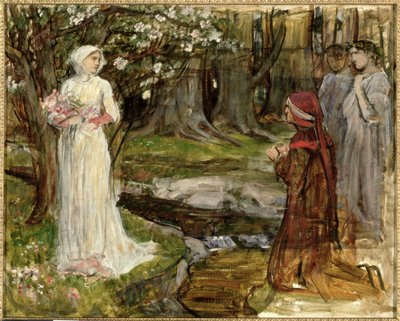 Dante e Beatriz, c.1916-17 (óleo sobre tela) de John William Waterhouse