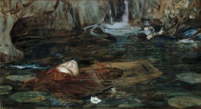 Estudo para as ninfas que encontram a cabeça de Orfeu de John William Waterhouse