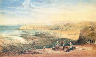 Cullercoats, olhando para Tynemouth, Northumberland, com os pescadores em primeiro plano, 1836 de John Wilson Carmichael