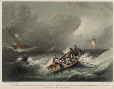 O salvamento heroico dos passageiros e da tripulação do navio a vapor Forfarshire, por Grace Darling e o seu pai, na manhã de 7 de setembro de John Wilson Carmichael