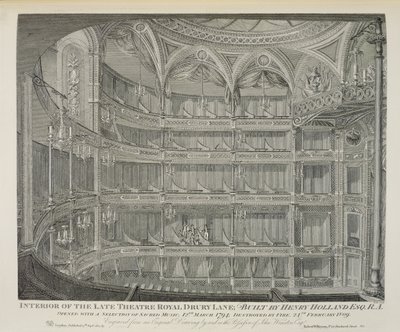 Interior, de, a, tarde, teatro, real, drury, pista, em, londres, incorporado, por, henry, holanda, 1794, destruído, por, fogo, em, 1809, gravado, por, Dale, 1820 de John Winston