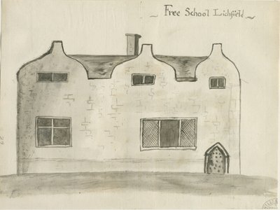 Lichfield - Grammar School: desenho em sépia, nd [1784] (desenho) de John Wright