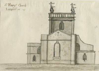 Lichfield - Igreja de Santa Maria: desenho em sépia, nd [1784] (desenho) de John Wright