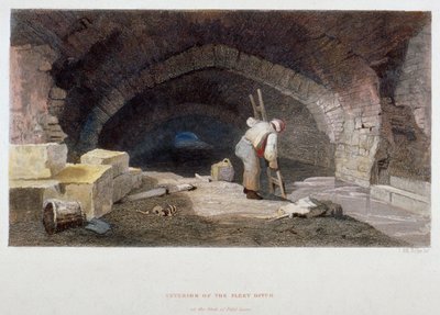 Interior do Fleet Ditch na parte de trás de Field Lane, City of London, 1851. de John Wykeham Archer
