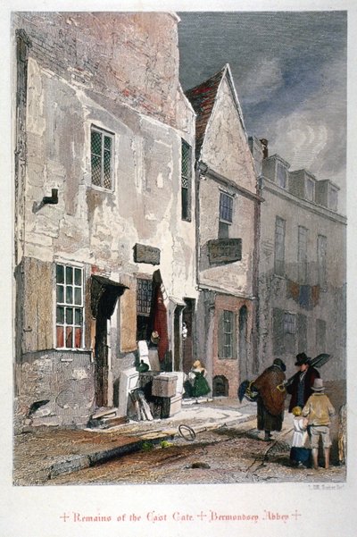 Vista dos restos mortais do portão leste da Abadia de St Saviour, Bermondsey, Londres, 1851 de John Wykeham Archer