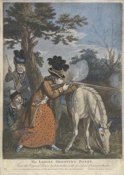 As senhoras atirando Poney, 1780 (mezzotint mão-colorido em papel de wove) de John after Collet