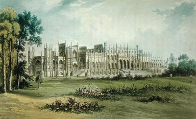 Eaton Hall, a oeste do Garden Front, do Ackermanns Repository of Arts, publicado em 1826 (ver também 182260) de John after Gendall
