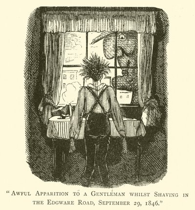Aparição horrível a um cavalheiro enquanto se barbeava na Edgware Road, 29 de setembro de 1846 de John after Leech